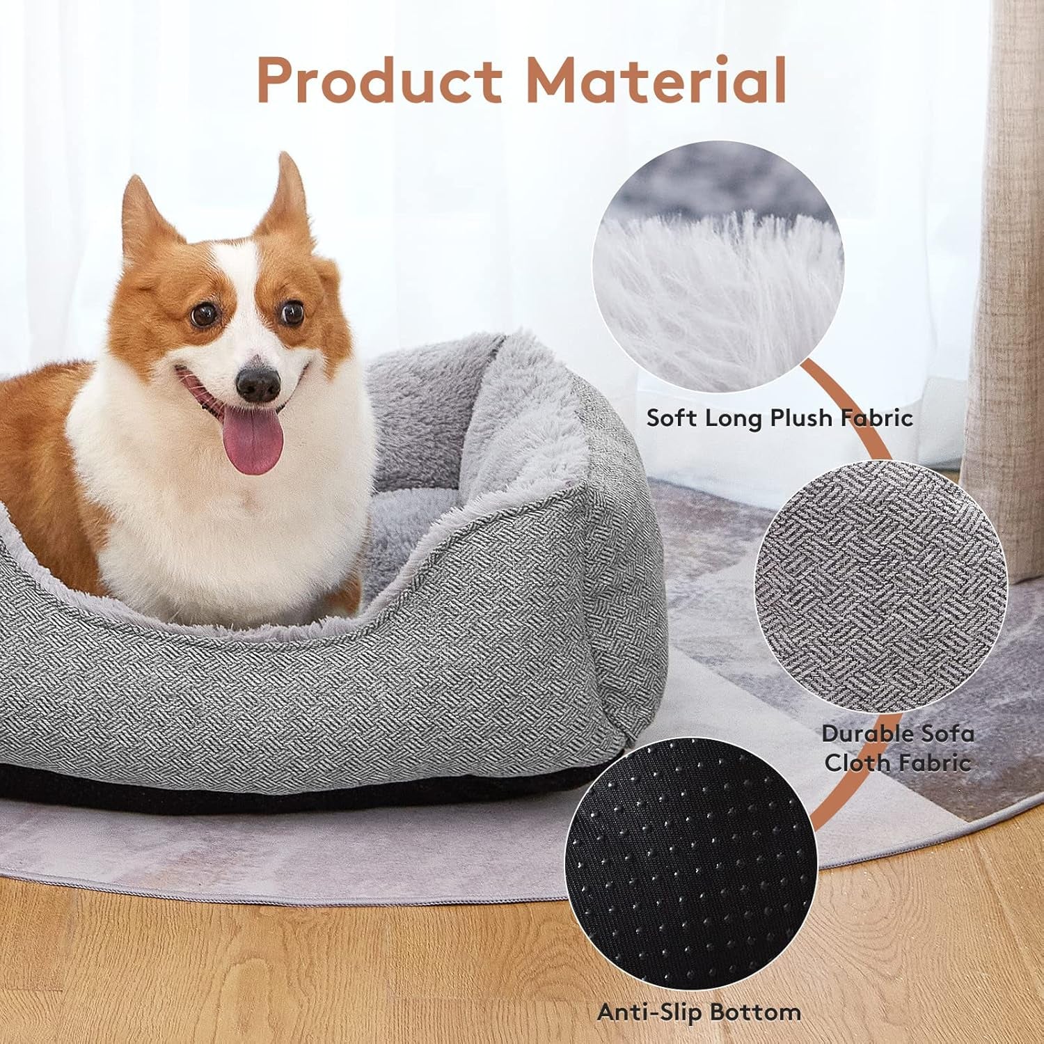 Dog Bed for Large Medium Small Dogs & Cats, Soft Rectangle Washable Dog Sofa Bed, Durable Sleeping Puppy Bed, Calming Orthopedic Pet Bed with Multiple Size, Non-Slip Bottom (Small)