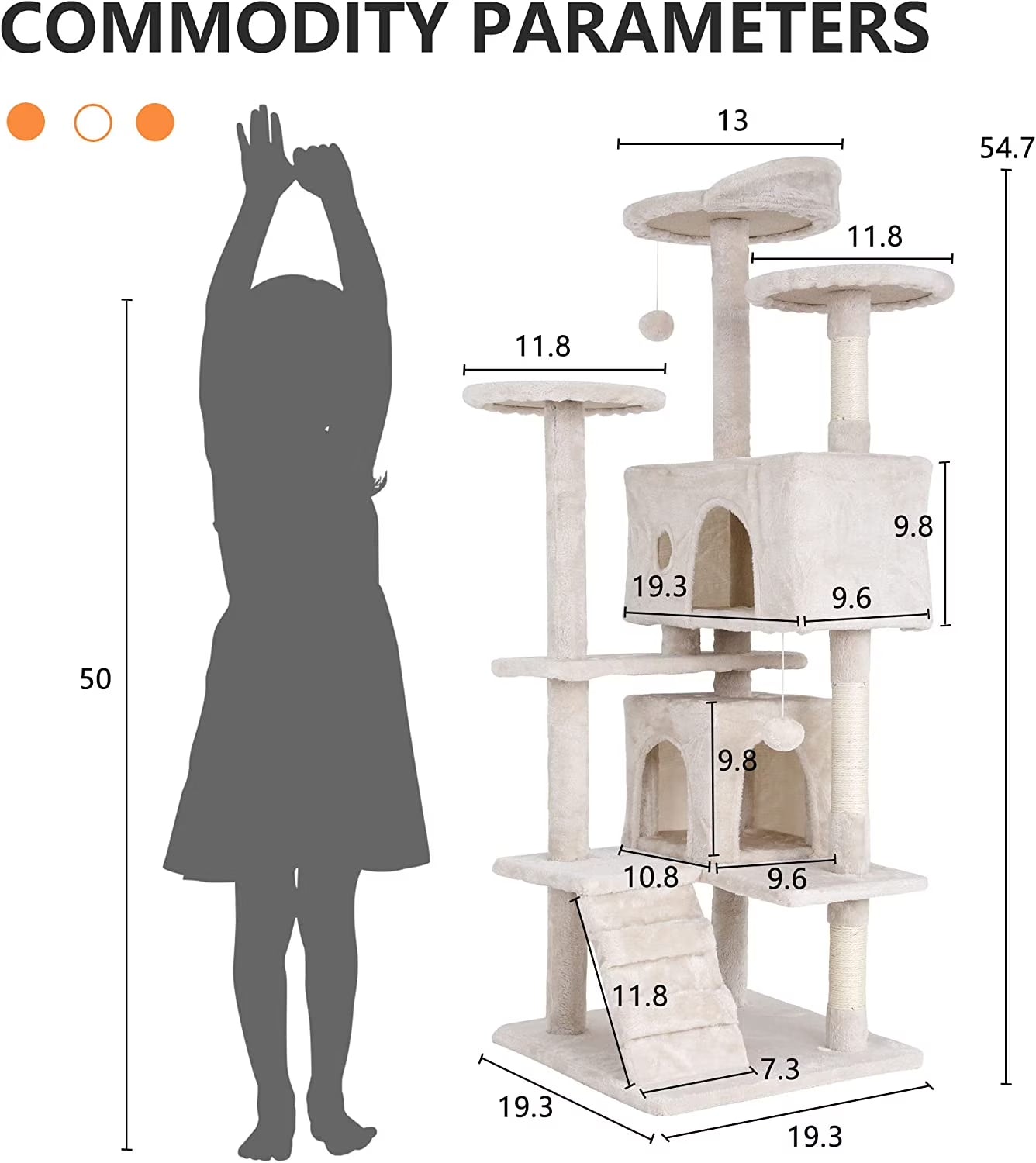 54In Kitten Activity House with Cat Scratching Posts Stand House Cat Condo with Funny Toys Beige