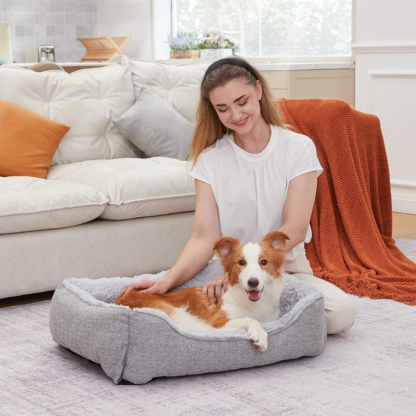 Dog Bed for Large Medium Small Dogs & Cats, Soft Rectangle Washable Dog Sofa Bed, Durable Sleeping Puppy Bed, Calming Orthopedic Pet Bed with Multiple Size, Non-Slip Bottom (Small)