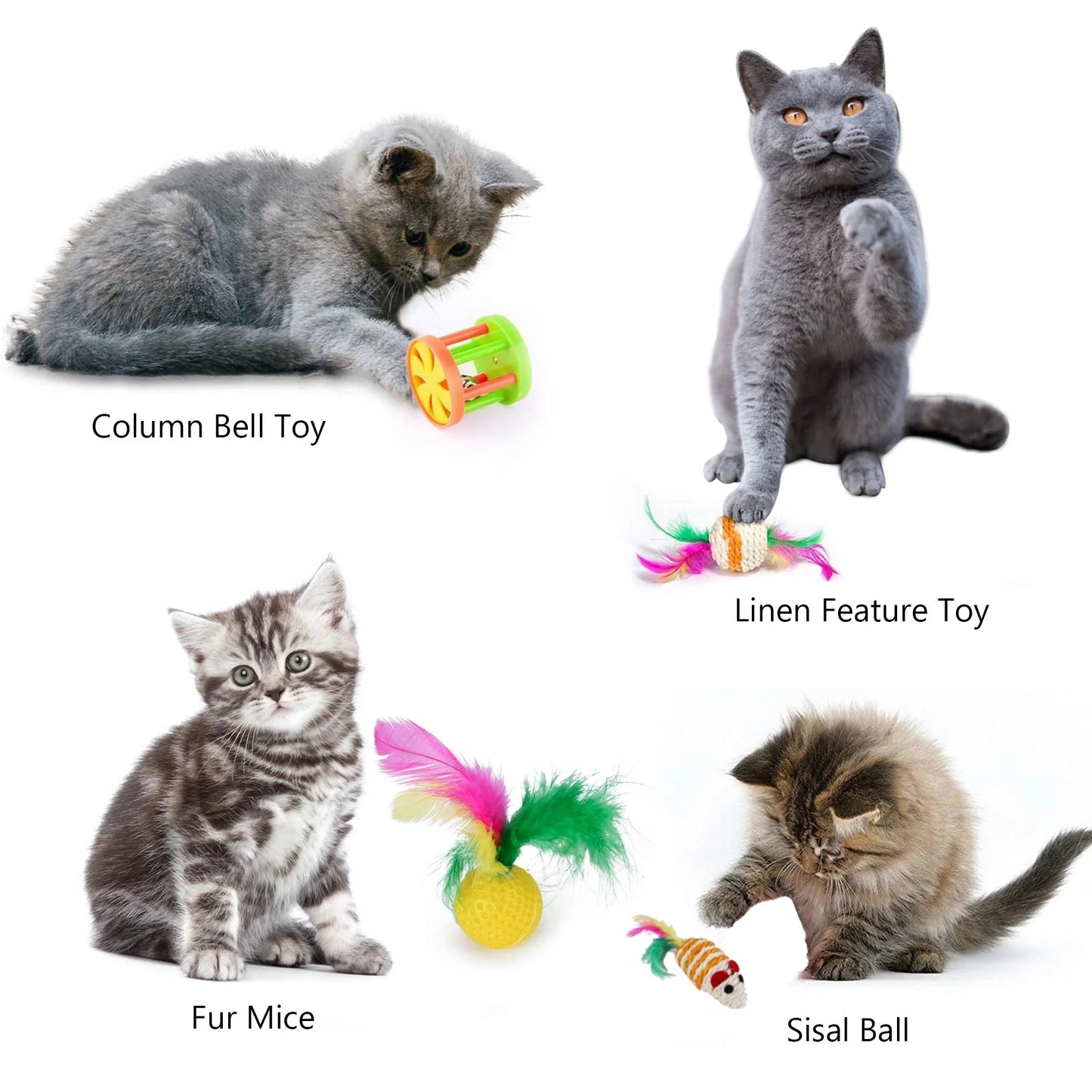 21PCS Cat Toy Set: Folding Tunnel, Feather Teaser & Crinkle Balls for Kittens/Puppies (Greyish Blue)