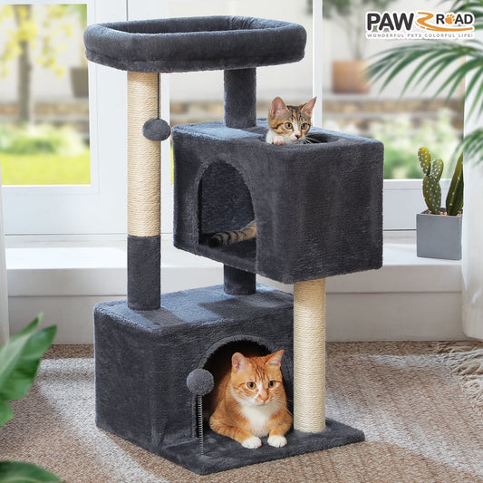 31.5" Modern Cat Tree Tower with Dual Large Condos for Kitten ＆ Medium Size Cat Dark Gray