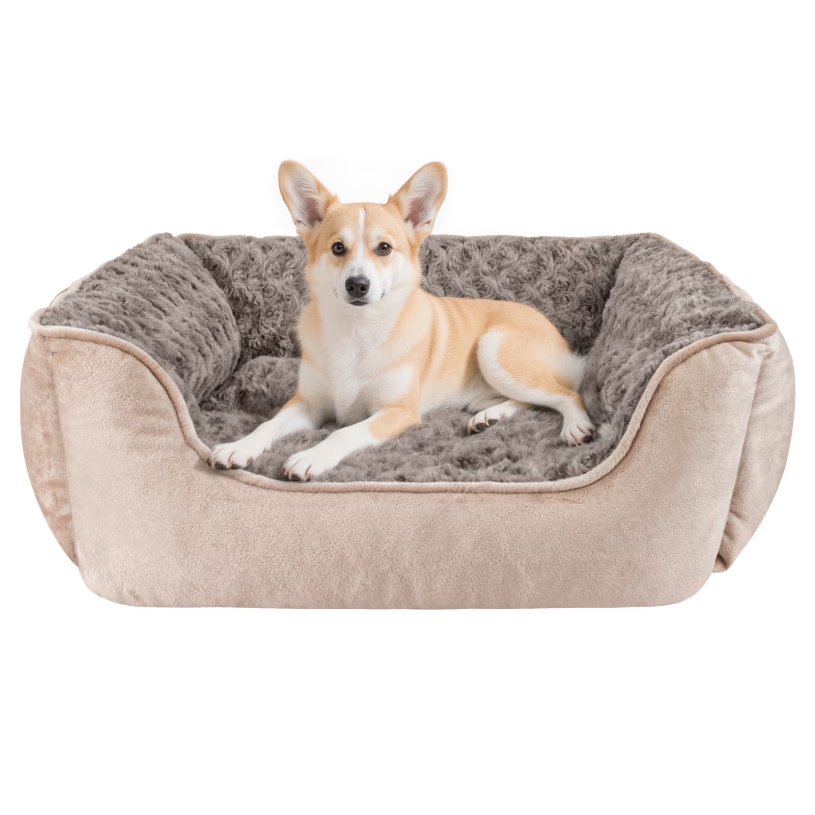 Rectangle Dog Bed for Large Medium Small Dogs, Soft Breathable Puppy & Pet Cuddler with Washable Orthopedic Sofa Bed, Durable Calming Dog Bed with Anti-Slip Bottom, Beige, 30"X24"X9"