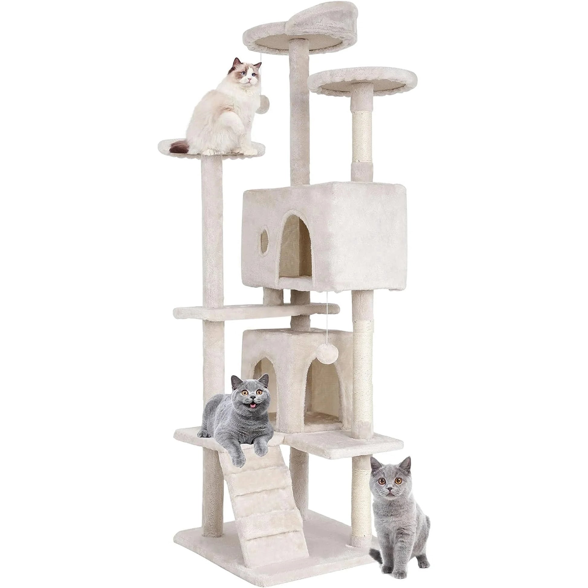 70 in Beige Particleboard Cat Tree Tower with Funny Toys