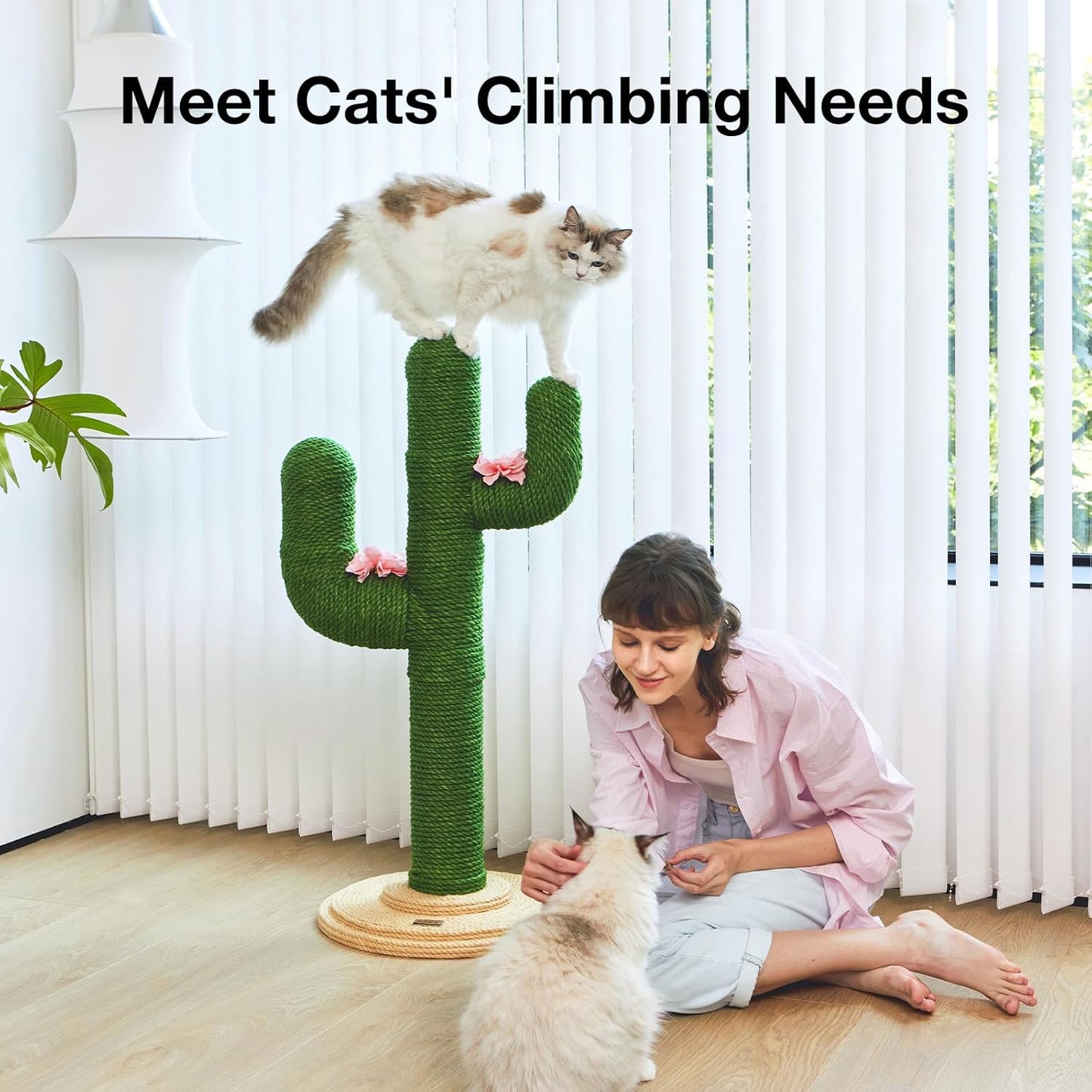 Cat Scratching Post, Cactus Scratch Posts for Indoor Adult Cats Kittens, 41.3 Inches Large Jute Cat Scratcher, Extra Large Cat Scratcher, Durable Cat Scratch Tree for Active Cats
