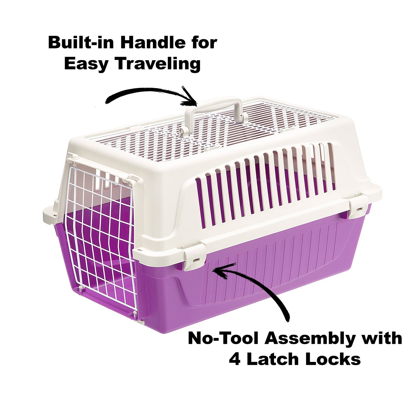Ferplast ATLAS Two Door Top Load Plastic Kennel Carrier, for Small Cat or Dog, Purple 22 Inch