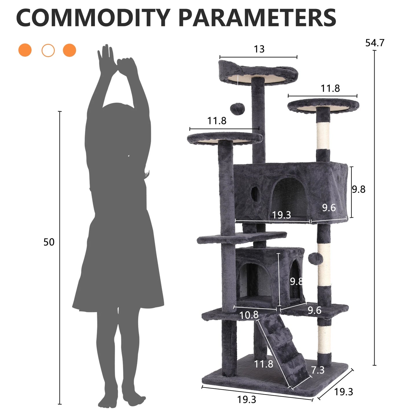 54 Inch Cat Trees and Towers for Indoor Cats, Cat Condo Scratching Post for Adult Cats, Multi-Level Cat Towers for Small Cats, Ashy