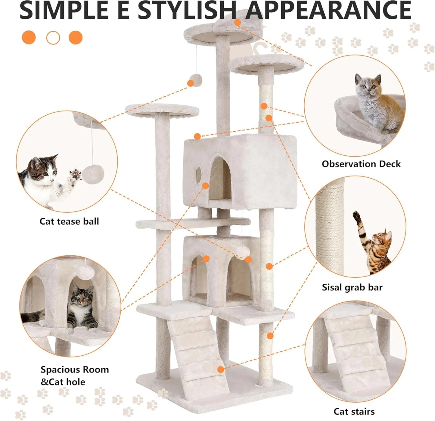 70 in Beige Particleboard Cat Tree Tower with Funny Toys