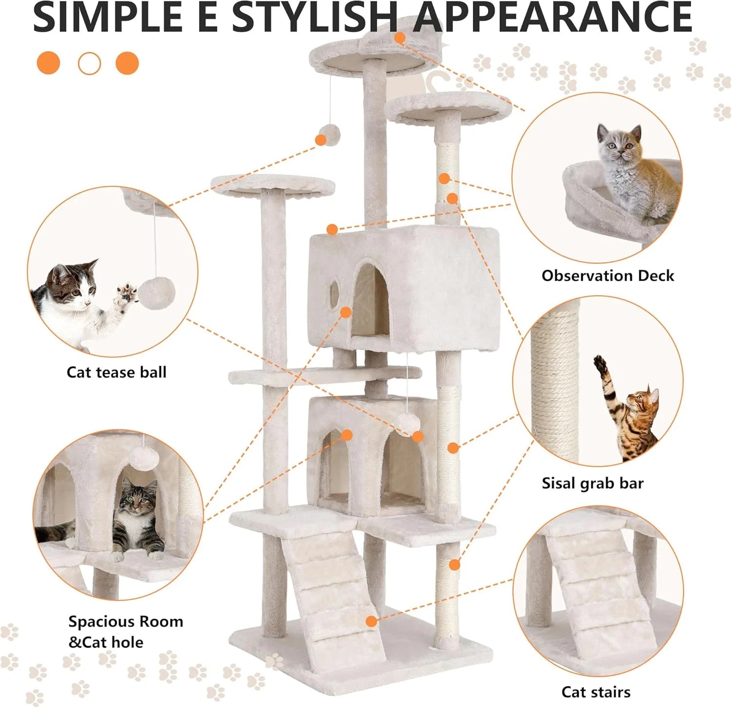 70 in Beige Particleboard Cat Tree Tower with Funny Toys