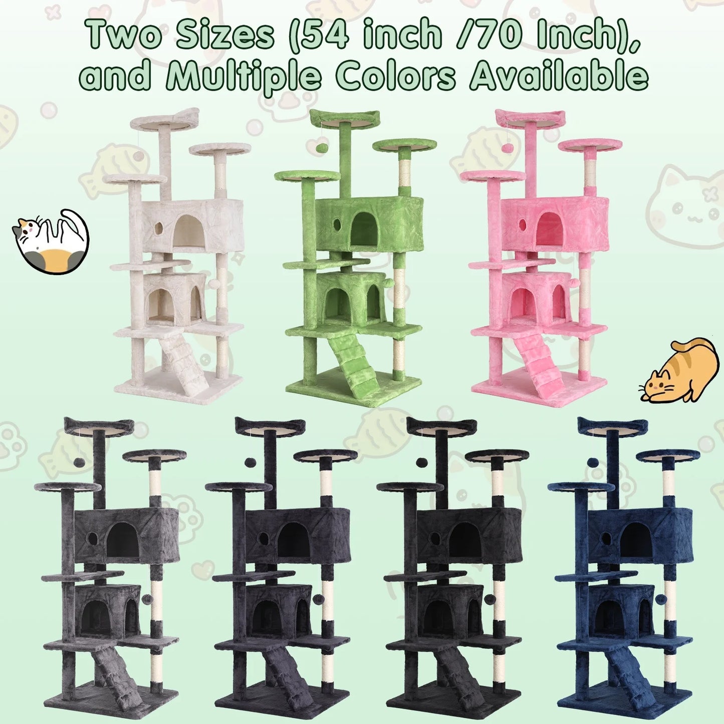 70" Cat Tree Cat Condo Cat Trees and Towers Multi-Level Activity Center Cat Playhouse with Sisal Scratching Posts & Perch for Kittens, Easy to Assemble, Pink
