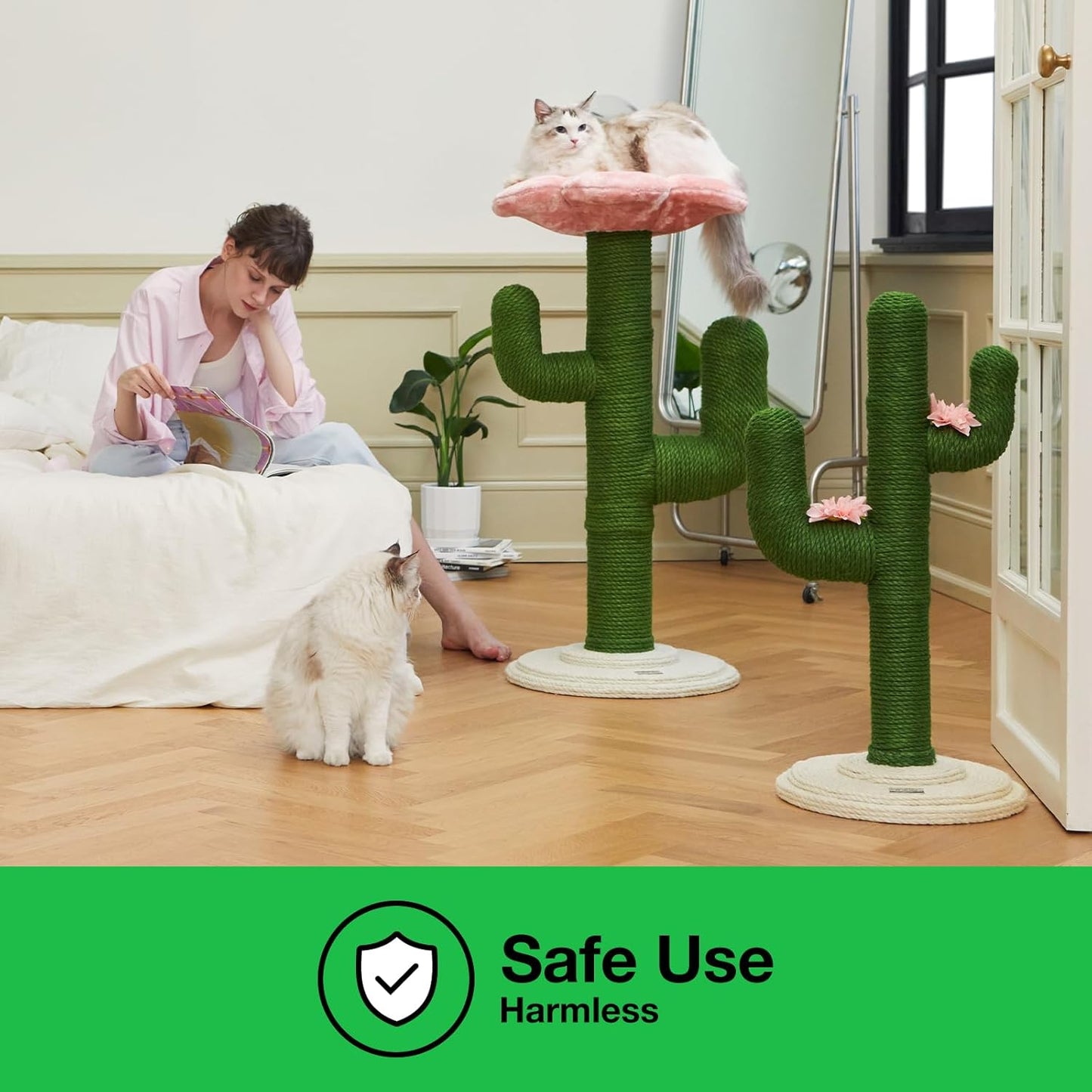 Cat Scratchers for Indoor Cats Cactus Cat Scratch Post Jute Rope, 31.5'' Tall Green Vertical Cactus Cat Tree Scratching Posts Protect Furniture
