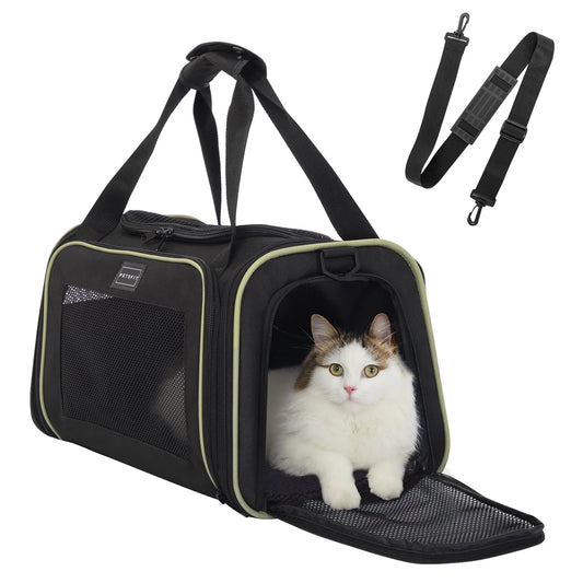 17In Cat Carrier, Pet Carrier Airline Approved with Extendable Mat, TSA Approved Pet Carrier,Under 20 Lbs, Black