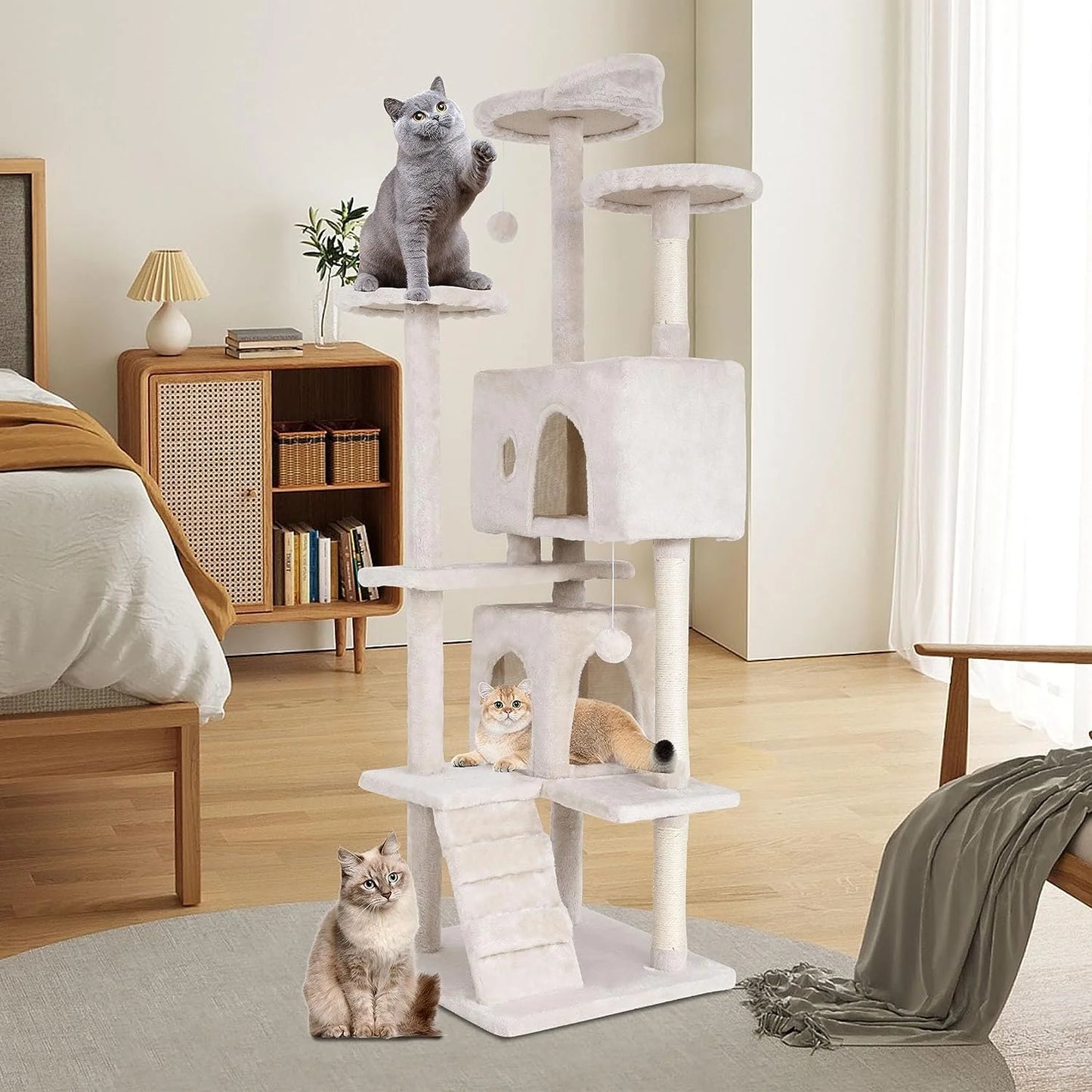 70 in Beige Particleboard Cat Tree Tower with Funny Toys
