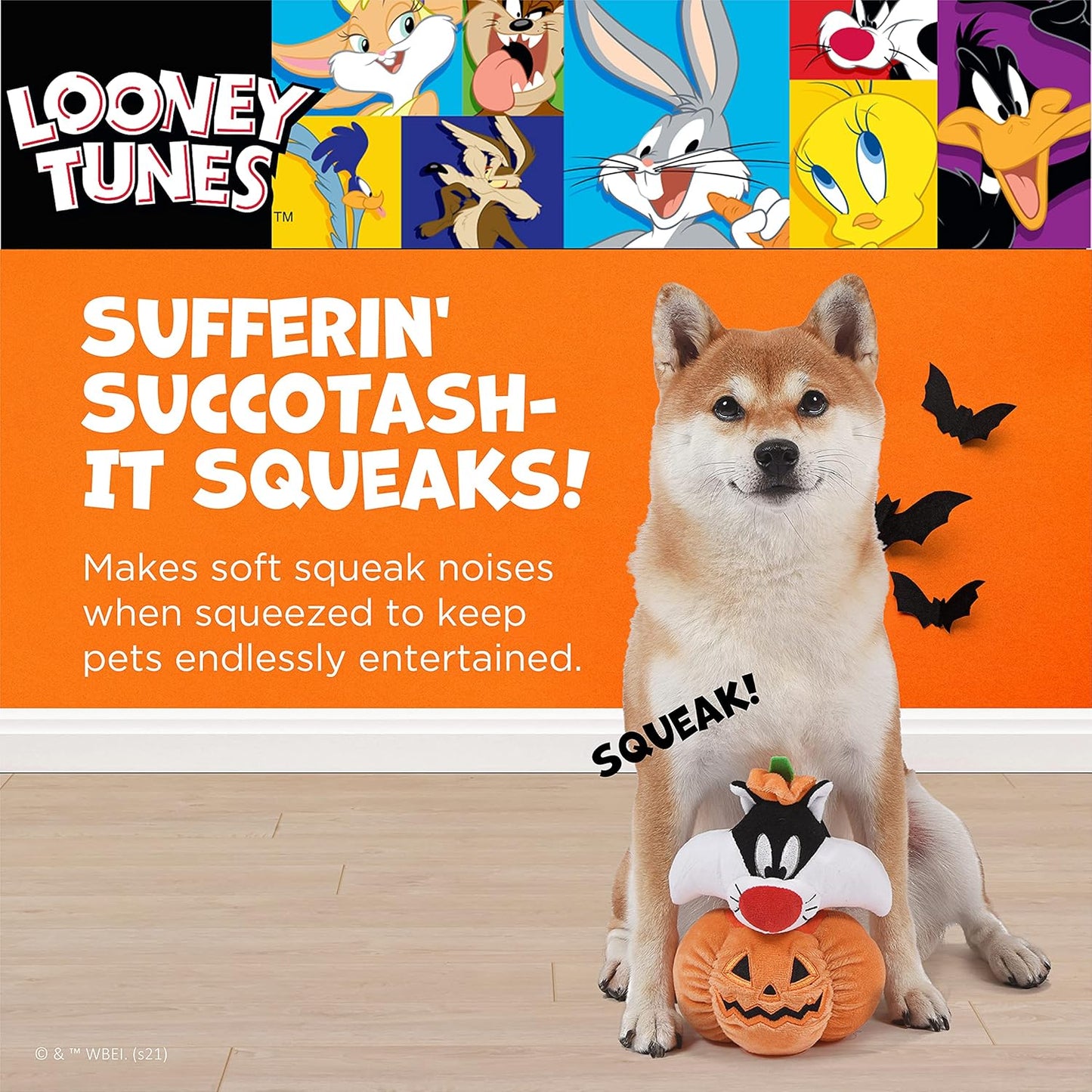 for Pets Bugs Bunny, Tweety Bird, Tasmanian Devil, Sylvester Halloween Plush Dog Toy 12Pc Clipstrip | 6 Inch Small Squeaky Dog Toys from Plush Dog Chew Toys, (FF16895)