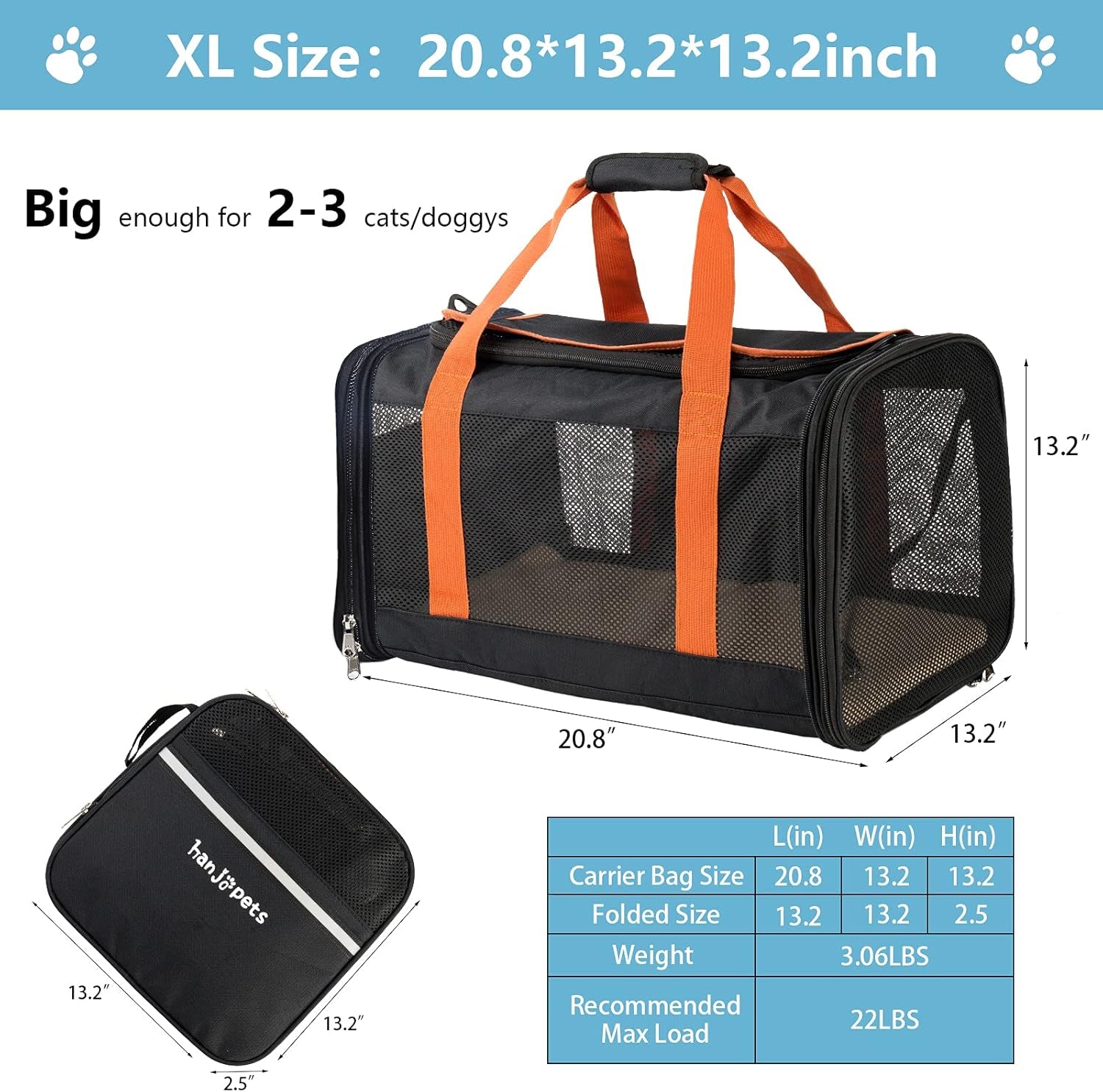 Cat Carriers for Large Cats 20Lb - Pet Carrier Bag - Soft Sided Breathable Mesh Pet Travel Carrier for Dogs, Portable Collapsible Top Loading Big Cat Carrier, Folding Dog Soft-Sided Carrier